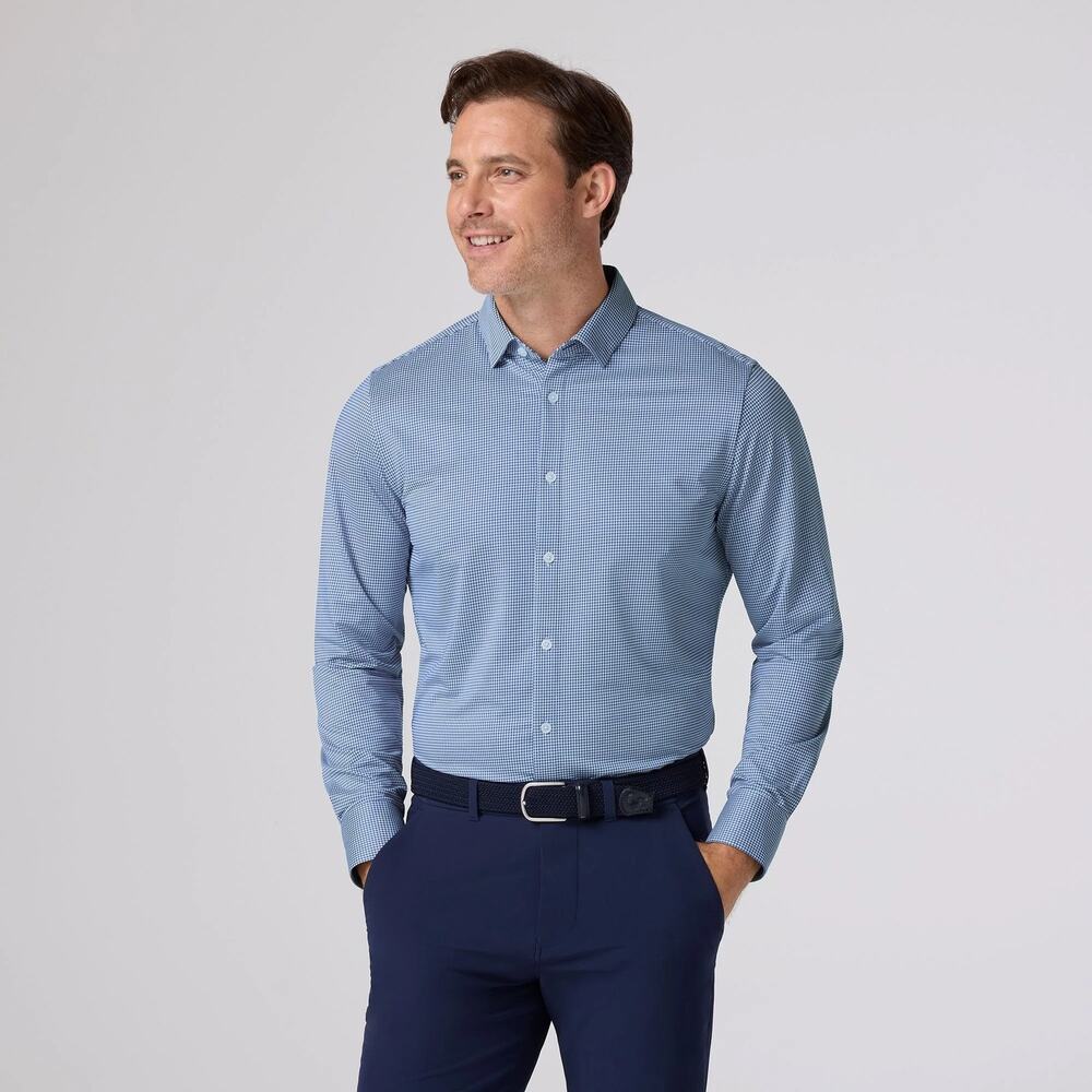 Mizzen + Main | Beckett Navy/White Plaid Spinnaker Large Trim Fit Dress Shirt